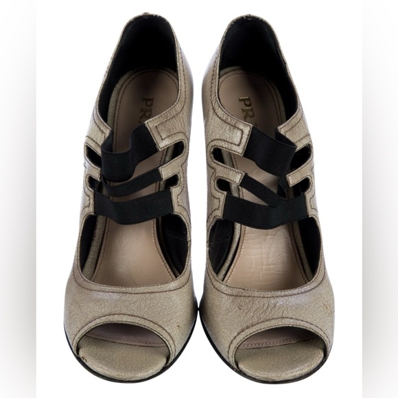 Prada iridescent beige white Heels with Chunky High Heel and Peep-Toe Design Y2K - Picture 4 of 13